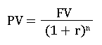 Formula for present value calculation in finance.