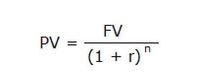 Formula for calculating present value in finance.